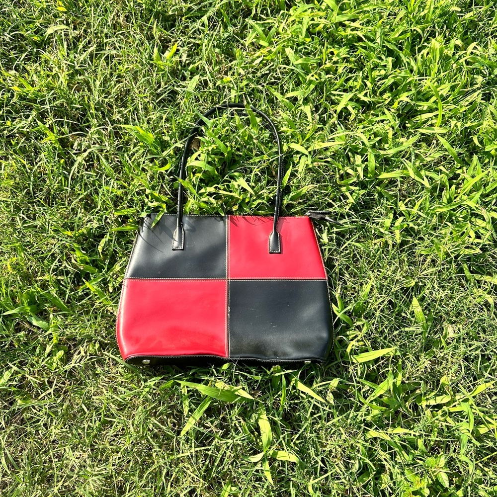 red and black purse